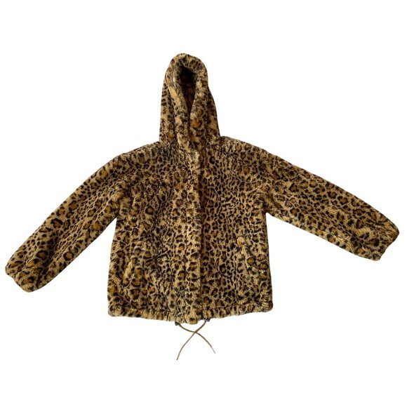 Lucky Brand Faux Fur Leopard Print Jacket w/ Hood XS - Picture 1 of 13